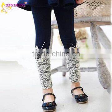 China Wholesale OEM Accepted Girls Long Bottom Pants With Knitted Lace