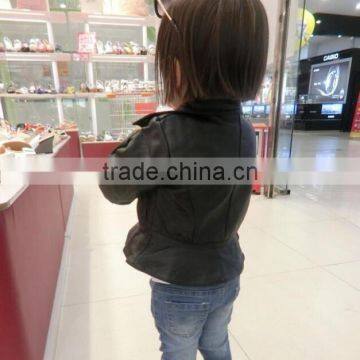 Zm40653b Children Girls Motorcycle pu Leather Jacket, Casual Kids Jacket Coat With Zipper photo-3