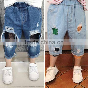 S16961A 2017 children cotton denim trousers kids solid pants