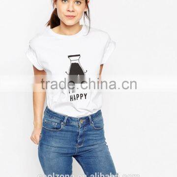 Rolled Sleeves Boyfriend T-Shirts Women Printed Custom T-shirt photo-2