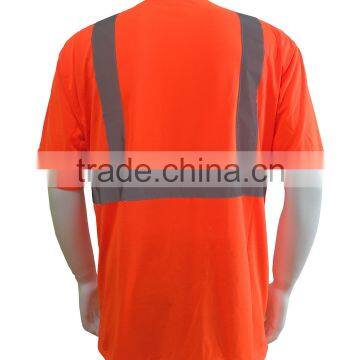 Manufacturer Mens High Visibility Orange Short Sleeve Chest Pocket Reflective Safety T-shirt photo-2