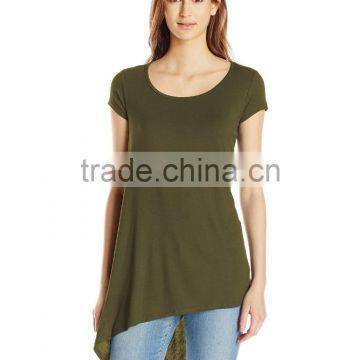 Women's Scoop Neck Asymetrical HemCotton/Viscose Knit Top/Dress Shirt photo-3
