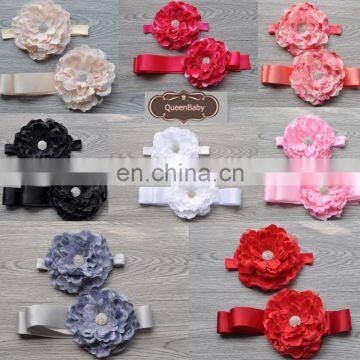 2 pcs Set Laced Peony Flower Sash Belt matching Headband For Kids