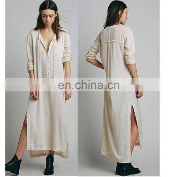 High Quality Muslim Woman Wear, High Low Cotton Long Sleeve Dress Design photo-3