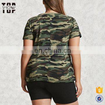 Guangzhou Plus Size Womens Clothes Contrast Crew Neckline Camo t Shirt photo-4