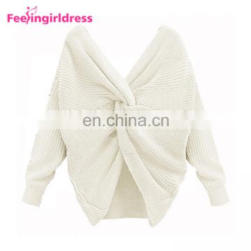 Private Label Women Jumpers Loose Long Sleeve Crop Top Knitted Sweater Women