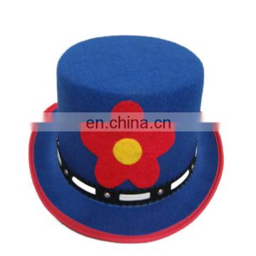 MCH-1541 Party Carnival funny cheap dress up costume accessory blue studded felt big top Hat with flower