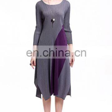 China Manufacter Round Neck Slim Pleat Dress Women Daily Wear Irregular Hem Dress photo-3