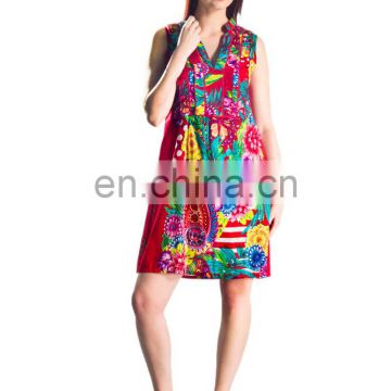 Dark red color short Sexy Cotton Tunics flower print beach style comming latest fashion