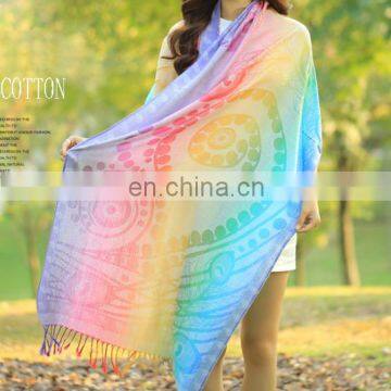 100% Cotton 7 multicolours phoenix tail design winter head wraps and shawls