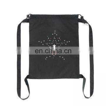 Custom eco friendly black canvas glitter fitness drawstring bag