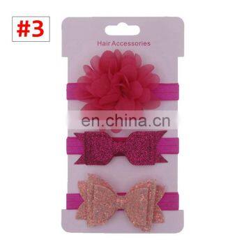 3pcs/Set Girl flower headband Baby chiffon Shiny bowknot Hairband Sweet 10Colors