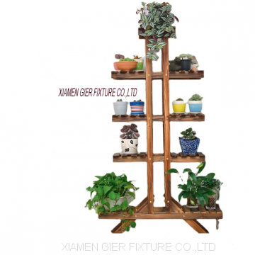 Wooden multi floor floor flower rack wooden balcony living room indoor bonsai flower rack