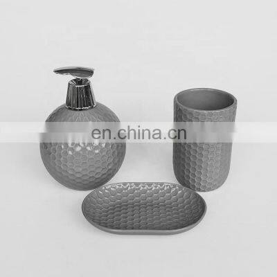 Luxury Design High Quality Powder Coating Ceramic Bathroom Accessories Household Hotel Three-piece Soap Dispenser Bathroom Set photo-3