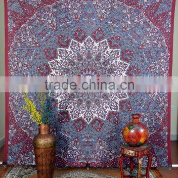 Indian Tapestry Cotton Mandala Star Print Maroon Vintage Wall Hanging Tapestries Throw Bedsheet