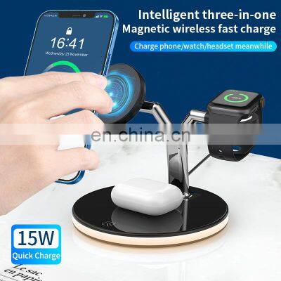 2021 Hot Selling 3 in 1 Wireless Charger for IPhone 13 Portable Table Led for Apple Watch for Air Pods photo-2