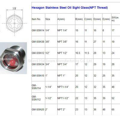 Bsp G3/4 Inch Stainless Steel 304 Oil Level Sight Glass Liquid Level Checking Viewports
