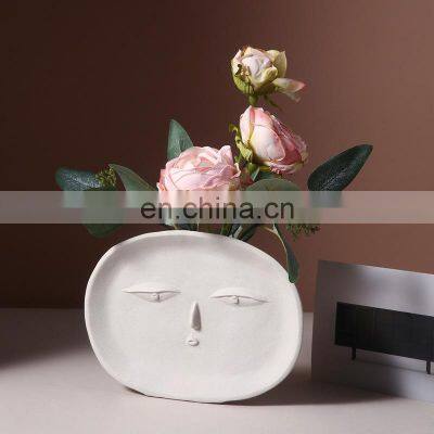New Ins Nordic Face Vase White Abstract Human Faces Esculturas Wabi-Sabi Flowerpot Ceramic Vase For Home Decor