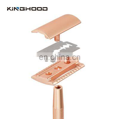 Mens Straight Blades Safety Razor Gold Stainless Steel Double Edge Shaving Razor photo-5