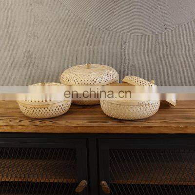 Best Price Set Of 3 Bamboo Jewelry Box, Woven storage basket with lid candy basket Wholesale Made in Vietnam