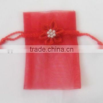 Rose Jacquard Wine Red Organza Jewelry Pouches for Packing Ornaments/watch/mobile phone