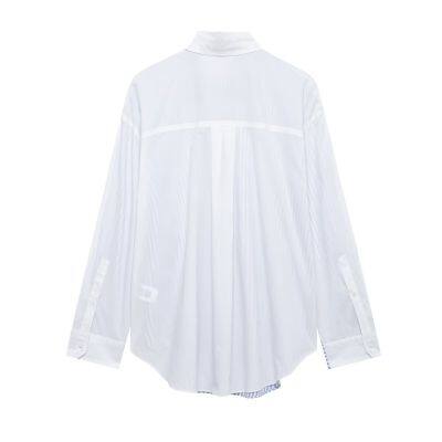 European style women's casual blouse with fashionable stripes and loose chiffon fabric, featuring long sleeves.