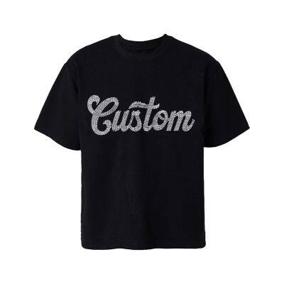 Wholesale Luxury Rhinestone Soft Logo Design Men Heavyweight Printing Custom Drop Shoulder Blank 270 300 GSM Boxy Oversized Cropped T Shirt