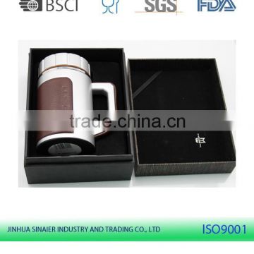 Top grade three wall stainless steel vacuum cup with leather