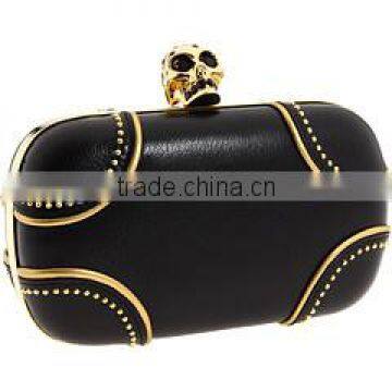 New design fashion ladies black leather clutch bag rivet evening handbag