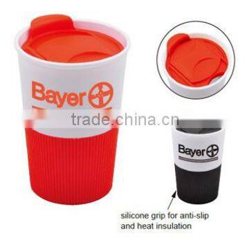 Coffe Cup with Silicone Grip for Anti-slip and Heat Insulation Printed Logo