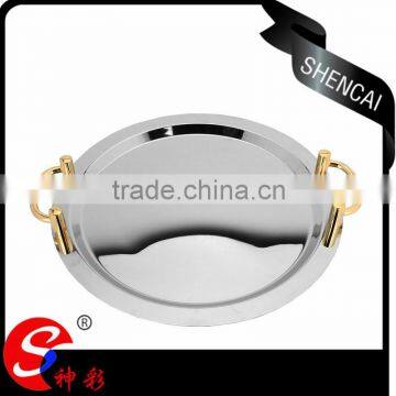 Stainless Steel Round Mirror Serving Tray With Handle and Legs