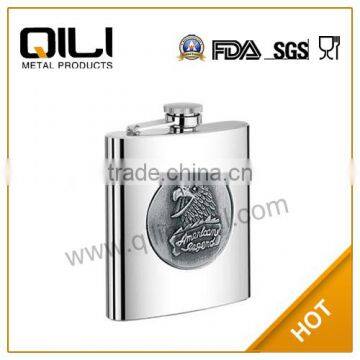 Hot sale 6oz wolf plate stickup stainless steel matt fiish cute food wine flask of the diy gift