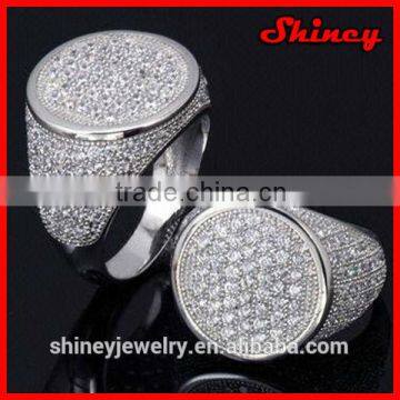 2014 high quality factory design micro pave cz bling big silver men rings