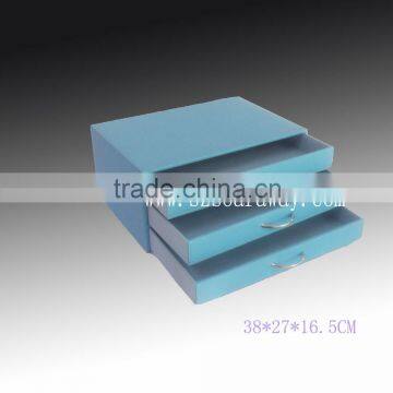 hot sell Pu Faux Leather 3 drawers for A4 paper sorter desk orgainser