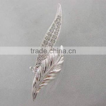 Fashion shinny sterling silver &CZ stones leaf brooch wholesale costume brooch