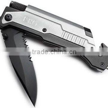 2015 hot survival Knife with LED Torch/Fire Starter/Belt Cutter/Window Breaker/Hammer and black pounch