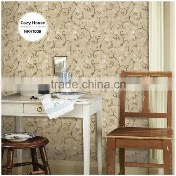 economic printing pvc wallpaper, brown french acanthus scroll wall paper for home walls , cute wall decal brands