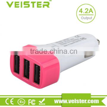 Veister custom 12V/24V 4.2A 3 Port plastic micro USB Car Charger for iPhone 6 lower price