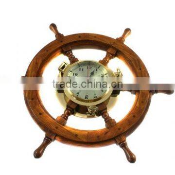 SHIP WHEEL WALL CLOCK -HAND MADE WALL WOODEN CLOCK 2046