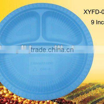 biodegradable disposable 9 inch blue plate with three division