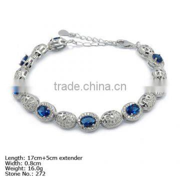 [BZ4-0015] 925 Silver Bracelet with CZ Stones Sapphire CZ Color Bracelet Silver Bracelet Design for Women