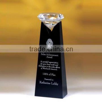 Exquisite Black Crystal Diamond Award With Clear Crystal Diamond On Top