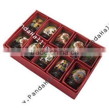 Handmade Cloisonne Decoration, Multicolor, Size: about 27mm wide, 49mm long, hole: 3mm, 10 pcs/box(CLB-49X27)