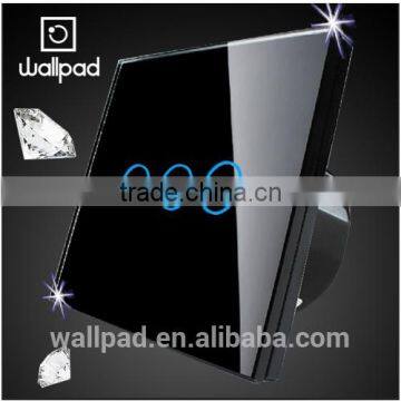 Wallpad Modern LED Waterproof Black Crystal Glass 110~250V 3 gang 1 way Electrical Touch Sensor Sensitive Light Switches