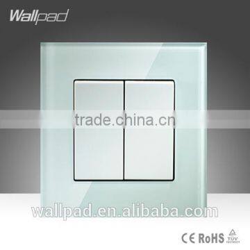 Hot Selling Wallpad High Quality White Crystal Glass16A 110-250V 2 Gang Reset Switch Square Push Button Swtich Light Wall Switch