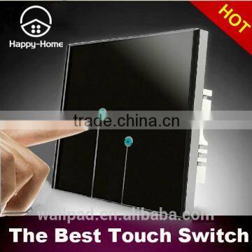 Hot Selling Wallpad C1 Black LED Backlight UK Crystal Glass 110~250V 2 gang 2 way 3 way Touch Light Control Wall Switch