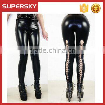 B418 Popular Punk rock sexy light imitation leather strap leggings night club DS led dancer pants