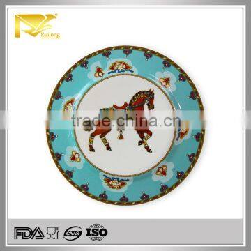 Dinnerware bule gold custom printed ceramic plate
