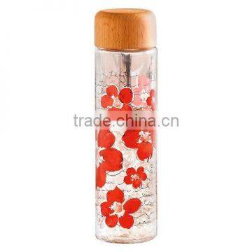 Wooden top sports glass water bottle glass bottle with wood lid                        
                                                                                Supplier's Choice