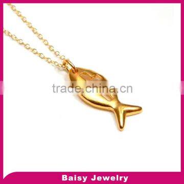 new styles fashion gold plated christian 316l stainless steel cross fish pendant necklace